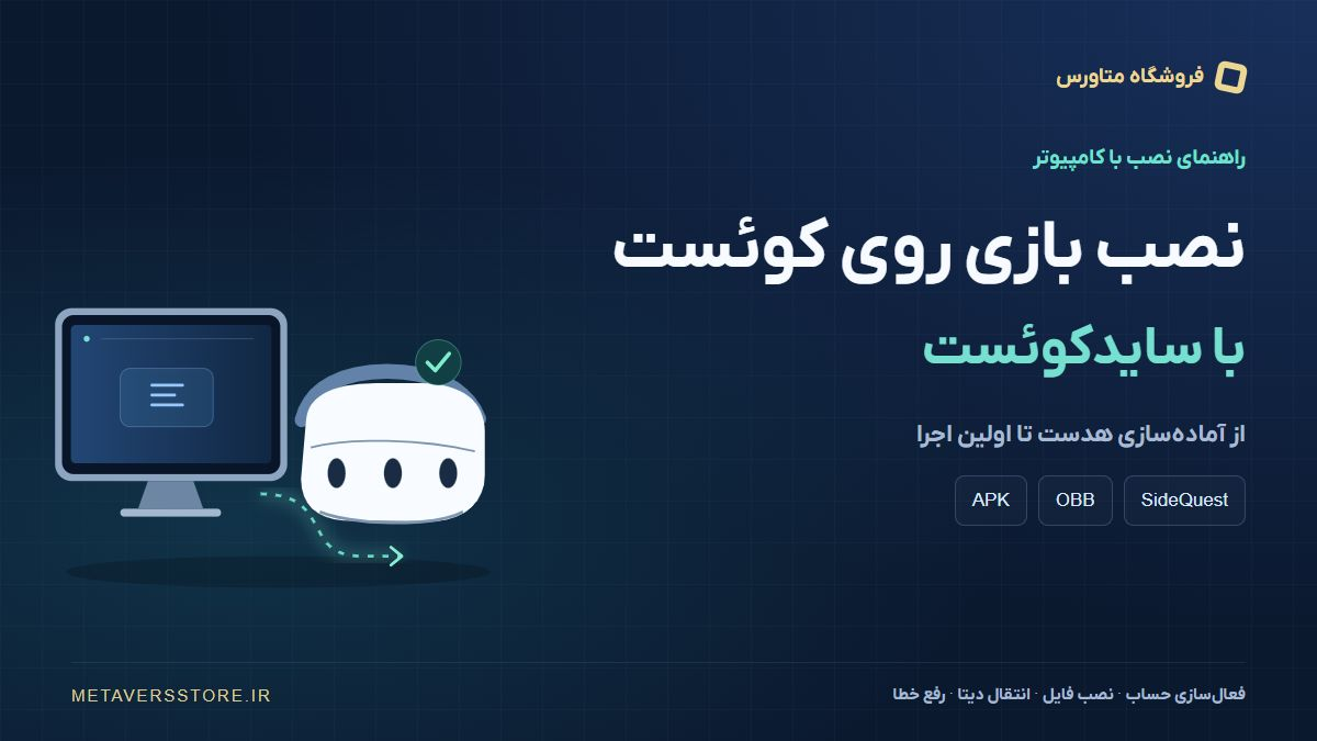 نمای شماتیک نصب APK و انتقال دیتای OBB از کامپیوتر به هدست متا کوئست با سایدکوئست